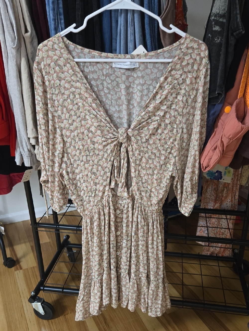 Faithfull the Brand Pink Floral Tie-Front Mini Dress